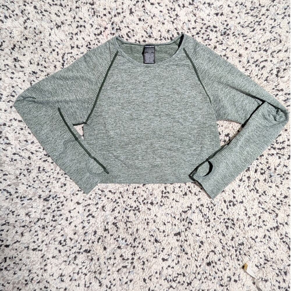 Victoria’s Secret PINK Active‎ Seamless Long Sleeve Crop Top - Heather Green
